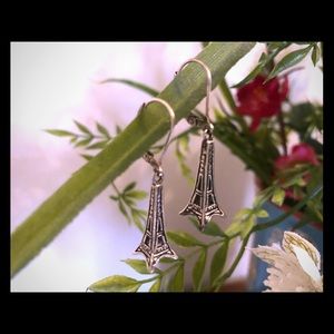 Vintage Sterling Eiffel Tower Lever Back Earrings